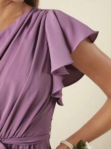 SHEIN Belle One Shoulder Split Thigh Belted Bridesmaid Dress - Mauve Purple - View 8