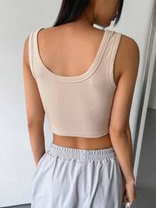 DAZY Solid Ribbed Knit Crop Tank Top - Apricot - View 2