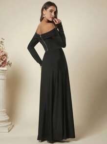 SHEIN Belle 一字肩短款上衣&半身裙 - 黑色 - 查看 2