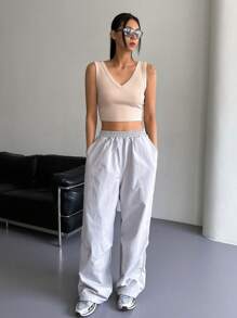 DAZY Solid Ribbed Knit Crop Tank Top - Apricot - View 7