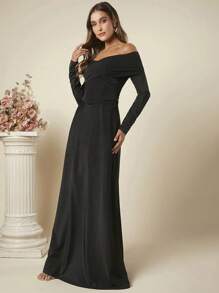 SHEIN Belle 一字肩短款上衣&半身裙 - 黑色 - 查看 6