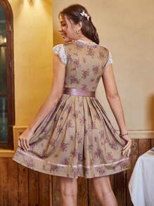 Chiquease Vestido con cinturón con bordado floral ribete con encaje sin top - Multicolor - Ver 2