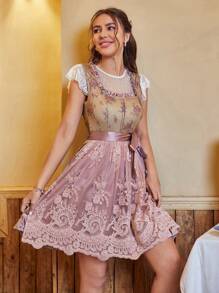 Chiquease Vestido con cinturón con bordado floral ribete con encaje sin top - Multicolor - Ver 5