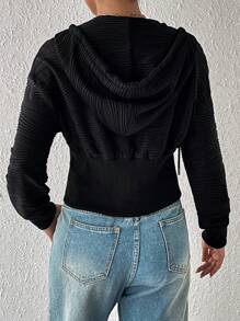 Chiquease Drop Shoulder Drawstring Hooded Crop Jacket Fall Cloth For Women - Black - View 4
