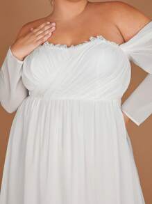 SHEIN Belle Plus Off Shoulder Frill Trim Maxi Wedding Dress - White - View 7