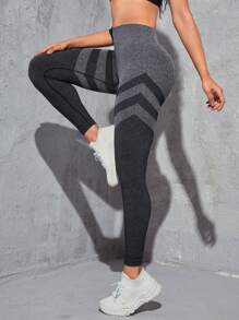 條紋印花寬腰帶運動打底褲