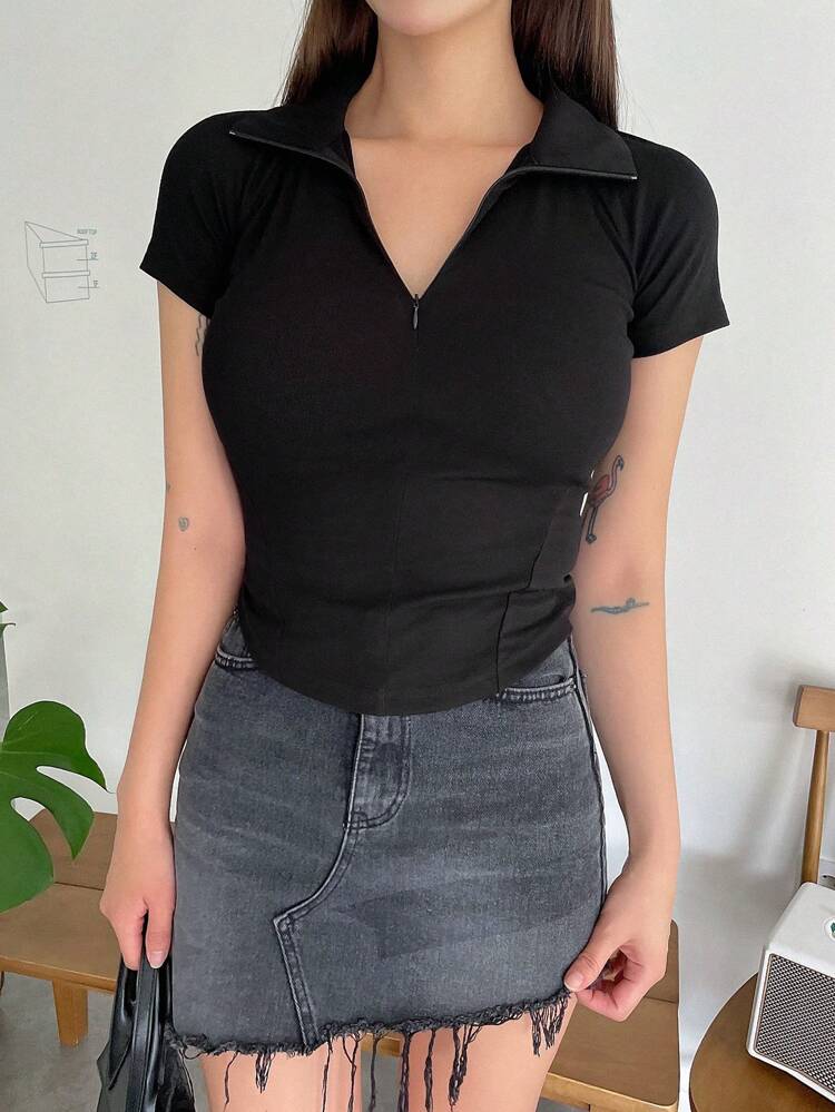 Solid Half Zip Tee,Back To School Clothes