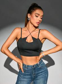 Zolique Crisscross Cắt chóp Cami - màu đen - Xem 3