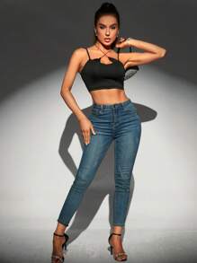 Zolique Crisscross Cắt chóp Cami - màu đen - Xem 4