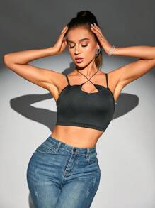 Zolique Crisscross Cắt chóp Cami - màu đen - Xem 5