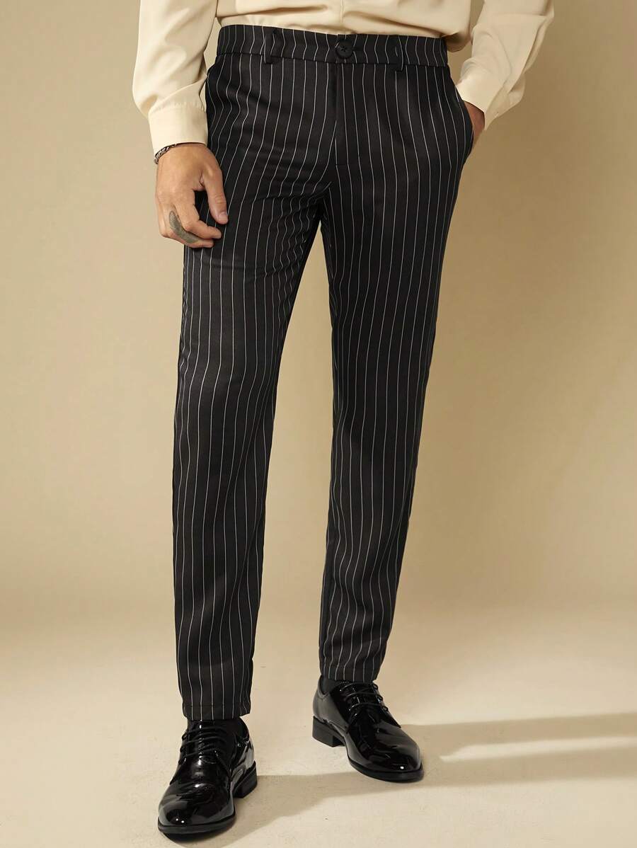 Manfinity NiteLyfe 男士條紋印花斜口袋西裝褲