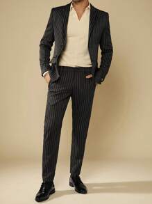 Manfinity NiteLyfe 男士條紋印花斜口袋西裝褲