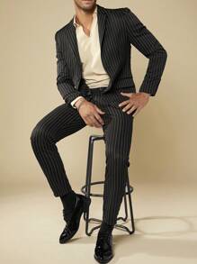 Manfinity NiteLyfe 男士條紋印花斜口袋西裝褲