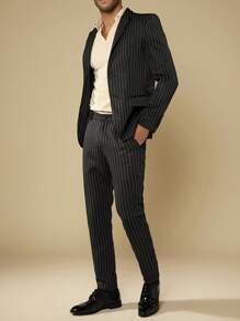Manfinity NiteLyfe 男士條紋印花斜口袋西裝褲
