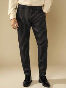 Manfinity NiteLyfe 男士條紋印花斜口袋西裝褲