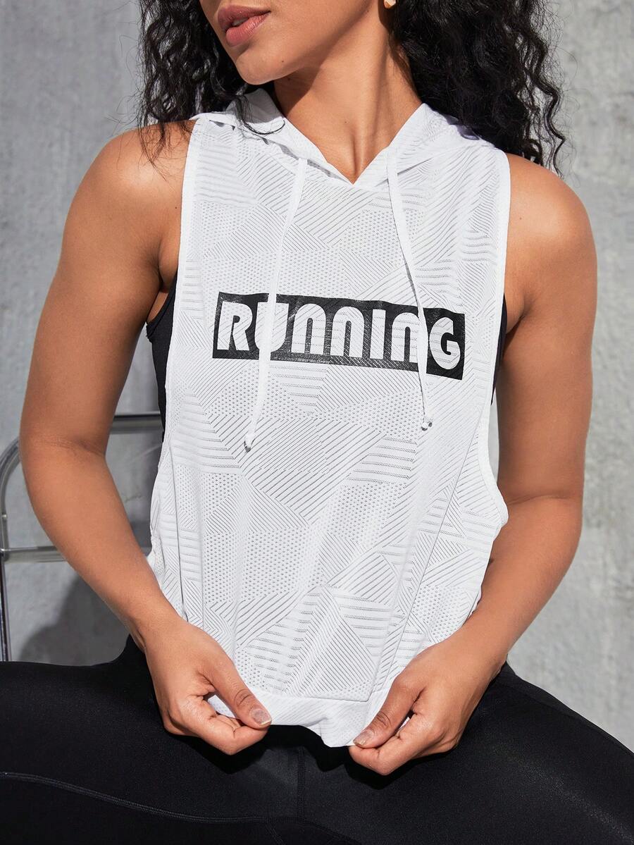 字母图案抽绳运动卫衣 - 白色 - 查看 1