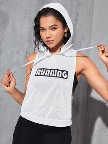 字母图案抽绳运动卫衣 - 白色 - 查看 5