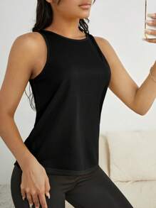 Easithlete Áo ba lỗ hở lưng Crisscross Áo ba lỗ tập luyện - màu đen - Xem 2