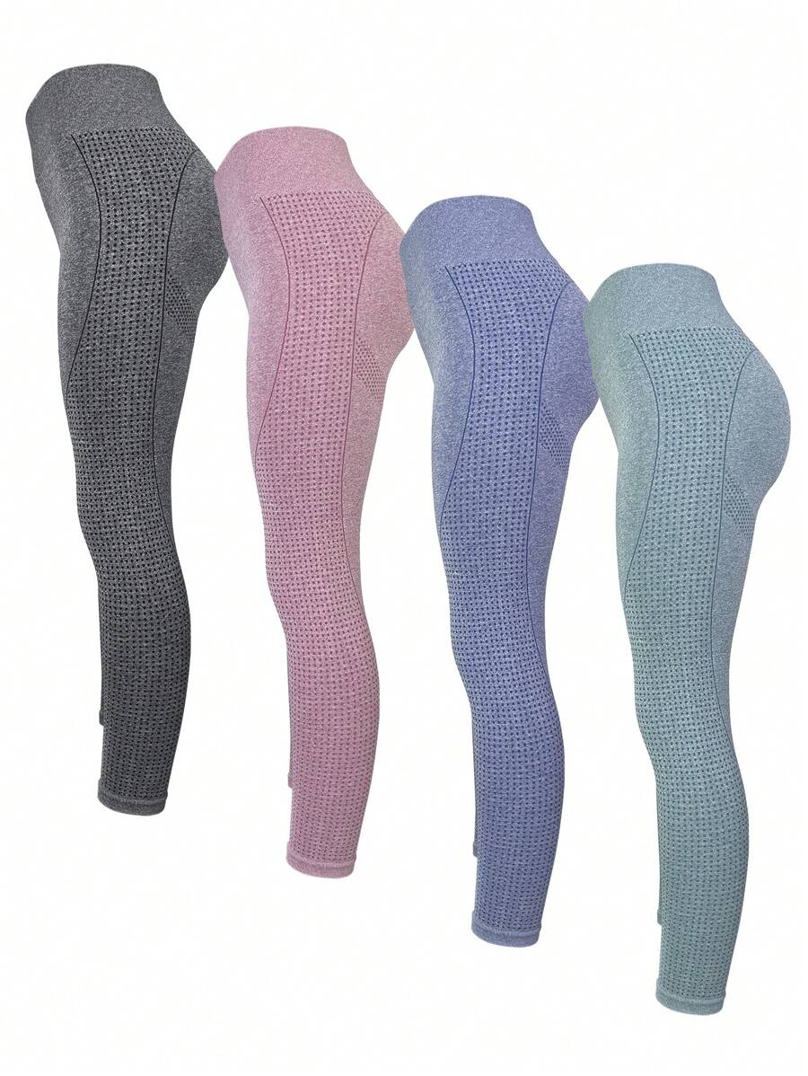 Easithlete 4入組素色條紋針織運動打底褲 - 彩色 - 查看 1