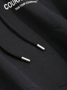 DAZY Star Print Drop Shoulder Drawstring Hoodie Y2k - Black - View 3
