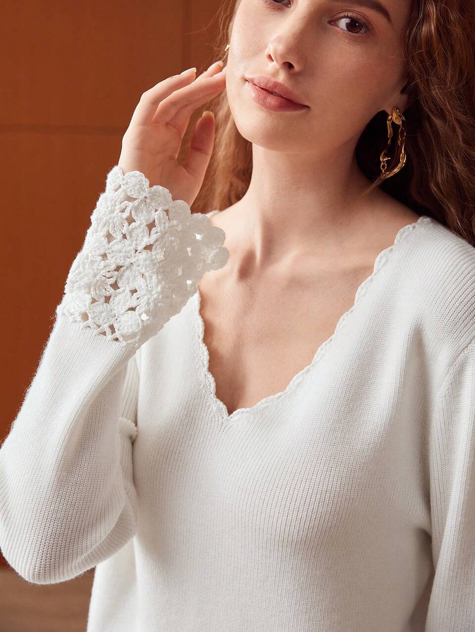 MOTF WOOL-BLEND GUIPURE LACE SWEATER