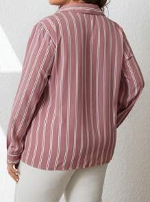 SHEIN Unity Plus Striped Print Button Front Shirt - Dusty Pink - View 2