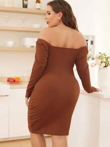 SHEIN Essnce Plus Two Tone Off Shoulder Drawstring Front Bodycon Dress