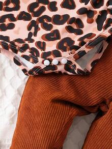 女嬰豹紋印花荷葉邊荷葉袖T恤&前蝴蝶結背帶褲 - 彩色 - 查看 6