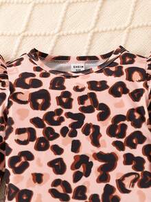 女嬰豹紋印花荷葉邊荷葉袖T恤&前蝴蝶結背帶褲 - 彩色 - 查看 7