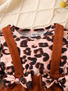 女嬰豹紋印花荷葉邊荷葉袖T恤&前蝴蝶結背帶褲 - 彩色 - 查看 8