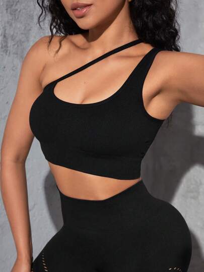 單肩鏤空短款運動型胸罩