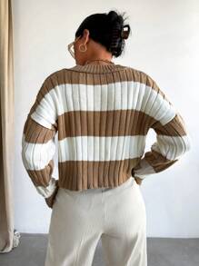 EURMUSE Khối màu Thả vai Áo len - Màu Khaki - Xem 2