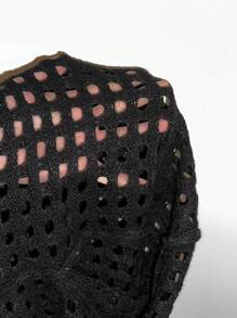 SHEIN ICON 素色鏤空短款毛衣不附胸罩 - 黑色 - 查看 8