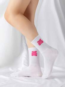 Betsydoodles Women Cartoon Bear Pattern Cute Crew Socks For Daily Life - White - View 2