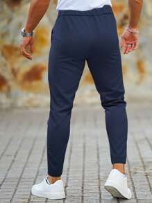 Manfinity Homme Men Solid Slant Pocket Suit Pants, Men Navy Blue Pants, Navy Blue Pants, Men Trousers, Men Casual Pants, Men Pants - Navy Blue - View 2