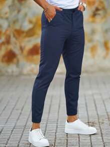 Manfinity Homme Men Solid Slant Pocket Suit Pants, Men Navy Blue Pants, Navy Blue Pants, Men Trousers, Men Casual Pants, Men Pants - Navy Blue - View 4