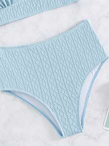 Swim Mod Ruffle Trim High Waisted Bikini Set Summer Beach - Baby Blue - View 4