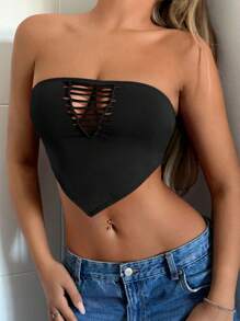 SHEIN ICON Cut Out Bandana Hem Tube Top - Black - View 1