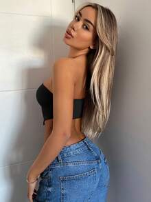 SHEIN ICON Cut Out Bandana Hem Tube Top - Black - View 5