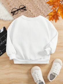 SHEIN Leap Crew 男小童熊和標語圖案加絨內裏運動衫