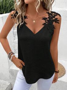 SHEIN Frenchy Top z koronką gipiurową w kolorze czarnym z panelem z ziarna
