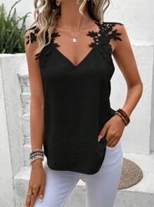 SHEIN Frenchy Top z koronką gipiurową w kolorze czarnym z panelem z ziarna