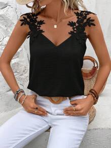 SHEIN Frenchy Top z koronką gipiurową w kolorze czarnym z panelem z ziarna