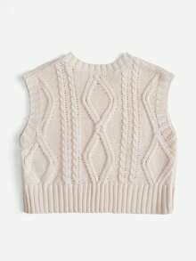 SHEIN MOD Xoắn Dan Áo len vest Không có áo lót - Màu be - Xem 2