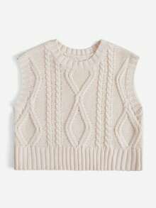 SHEIN MOD Xoắn Dan Áo len vest Không có áo lót - Màu be - Xem 4