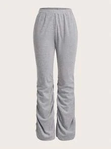 SHEIN EZwear High Waist Ruched Flare Leg Sweatpants - Grey - View 1