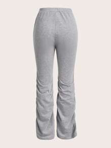 SHEIN EZwear High Waist Ruched Flare Leg Sweatpants - Grey - View 2
