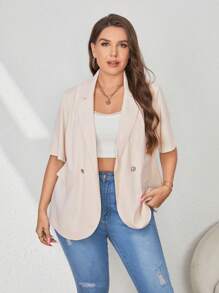 SHEIN Essnce 大碼西裝領雙排釦西裝外套 - 杏色 - 查看 4