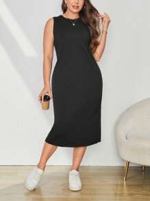 SHEIN Essnce 大碼素色背心洋裝 - 黑色 - 查看 1