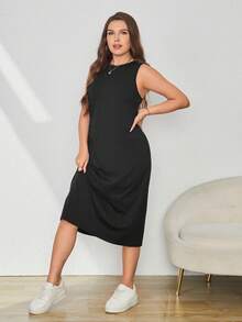 SHEIN Essnce 大碼素色背心洋裝 - 黑色 - 查看 3